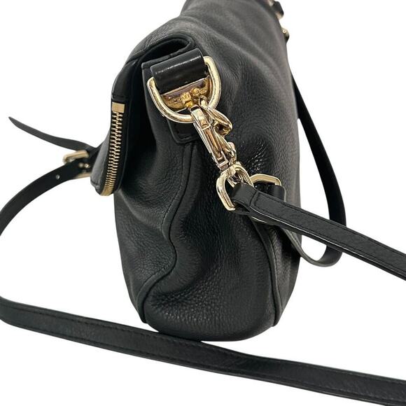 Michael Kors Bedford Flap Tassel Black Pebbled Leather Shoulder Bag Purse - Picture 5 of 16